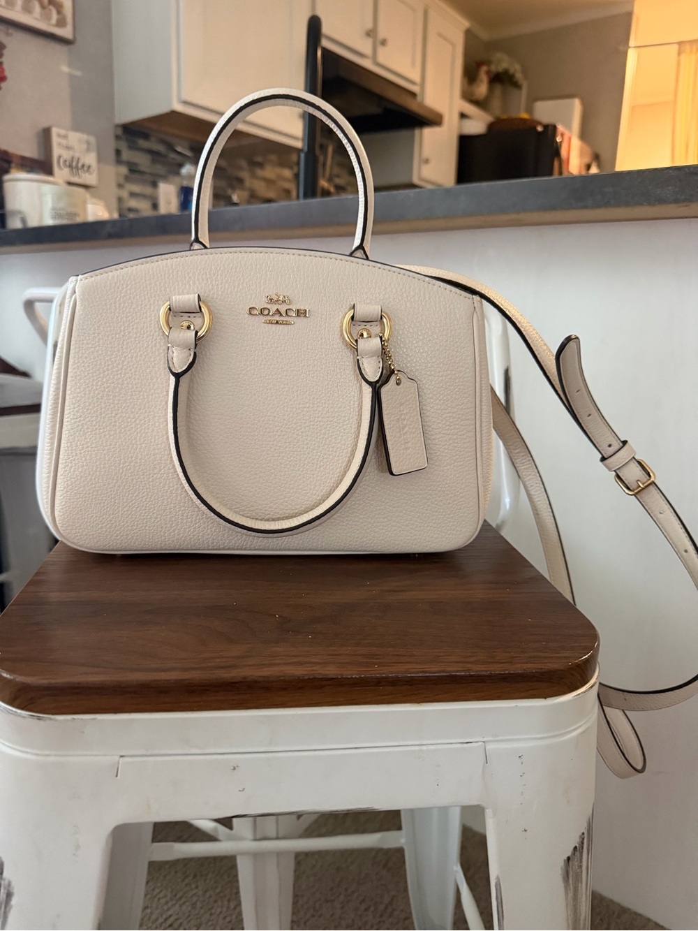 New Coach Pebbled Leather Satchel in Cream with Gold Hardware